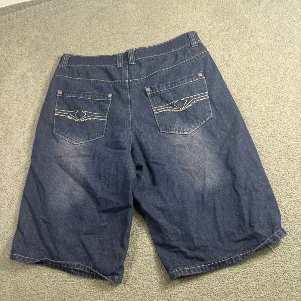 Jinzu Jeans Co Mens Baggy Denim Shorts Blue Size 34 Y2K Streetwear Embroidered